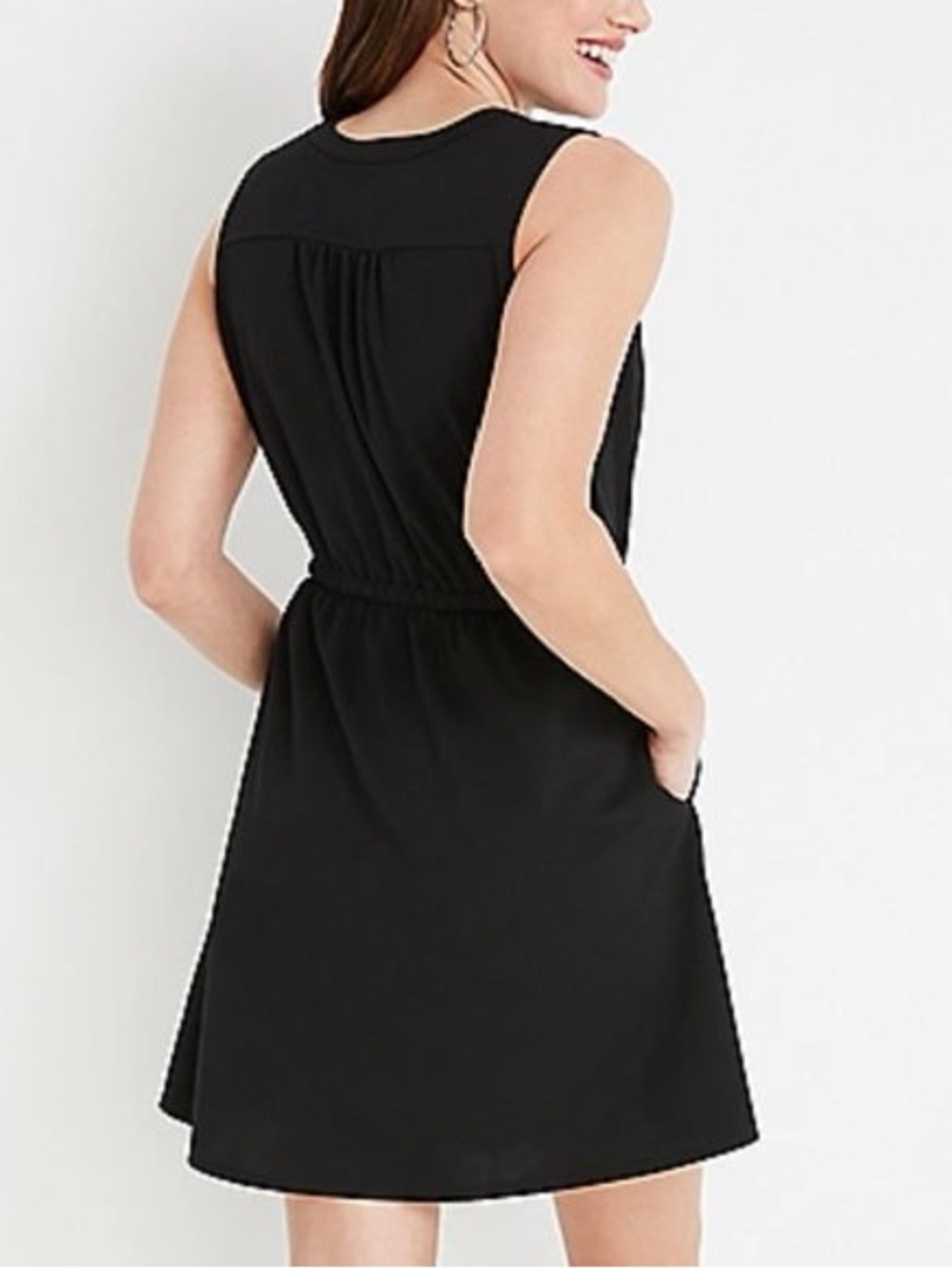 Maurices Sleeveless Black Zip-Front Drawstring Dress with Pockets - Picture 4 of 4